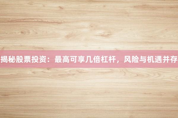 揭秘股票投资:最高可享几倍杠杆,风险与机遇并存