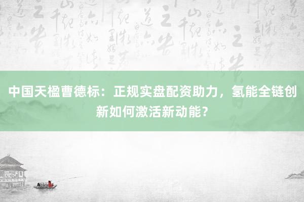 中国天楹曹德标:正规实盘配资助力,氢能全链创新如何激活新动能?