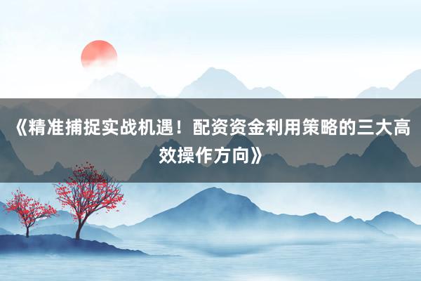 《精准捕捉实战机遇!配资资金利用策略的三大高效操作方向》